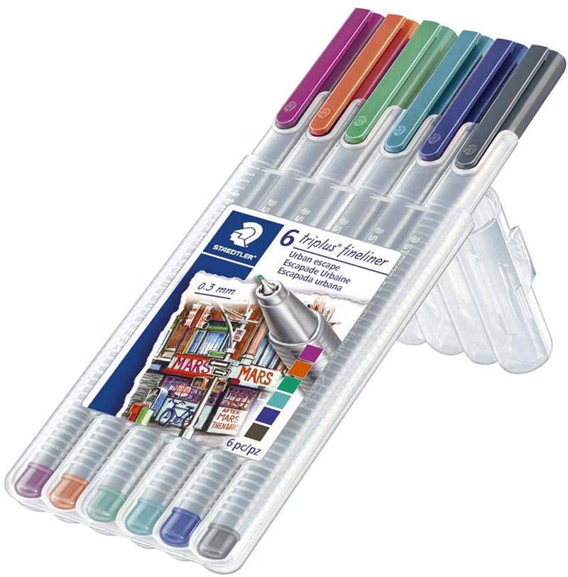Staedtler Triplus Fineliner Drawing Pens .3mm, 6-Pack, Urban Escape (SKU 11515159155)