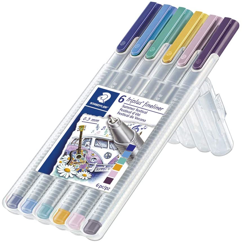 Staedtler Triplus Fineliner Drawing Pens .3mm, 6-Pack, Summer Festival