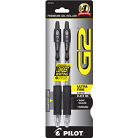 Pilot G2 Retractable Gle Ink Pen .38 Ultra Fine 2pk Black