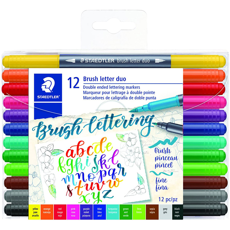 Staedtler Brush Letter Duo Double-Ended Lettering Markers 1.0-6mm/0.5-0.mm 12-Color Set (SKU 11576709155)