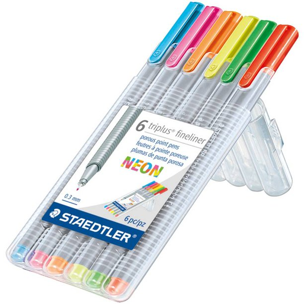 Staedtler Triplus Fineliner Drawing Pens .3mm, 6-Pack, Assorted Neon (SKU 11585435155)