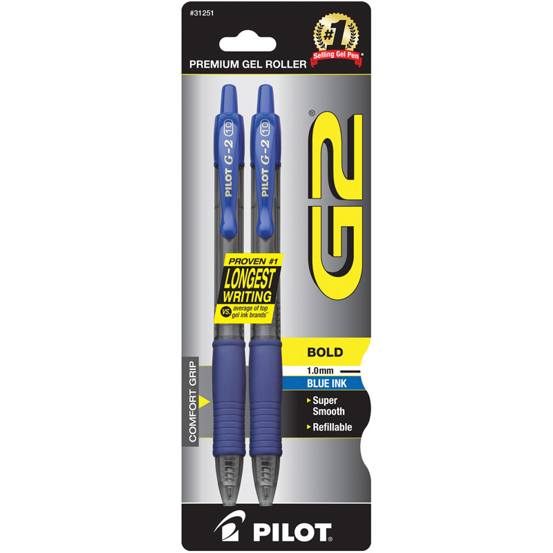 Pilot G2 Retractable Gel Ink Pen 1.0 Bold 2pk (SKU 1152345156)
